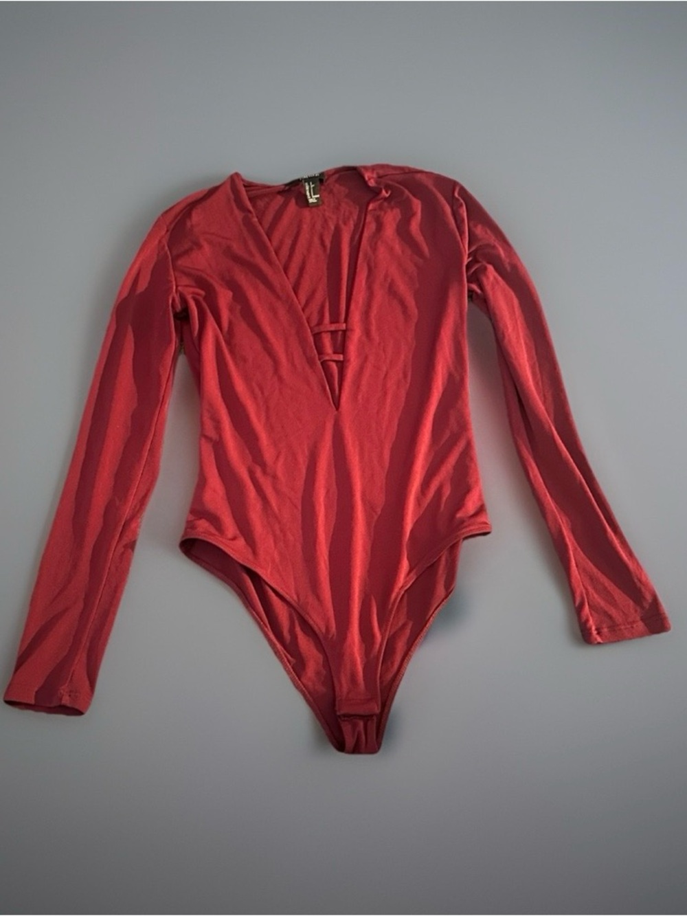Forever 21 Red Long Sleeve V-Neck Bodysuit One-Piece | Sz S